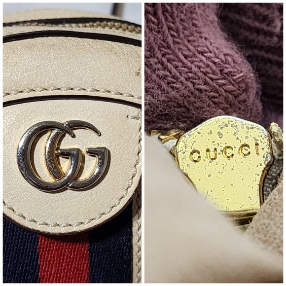 Authentic GUCCI Textured Calfskin Web Mini Ophidia Round Shoulder Bag Mystic Whi - Picture 10 of 16